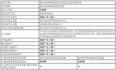 建信新材料精选股票型发起式证券投资基金开放日常申购、赎回、转换及定期定额投资业务的公告