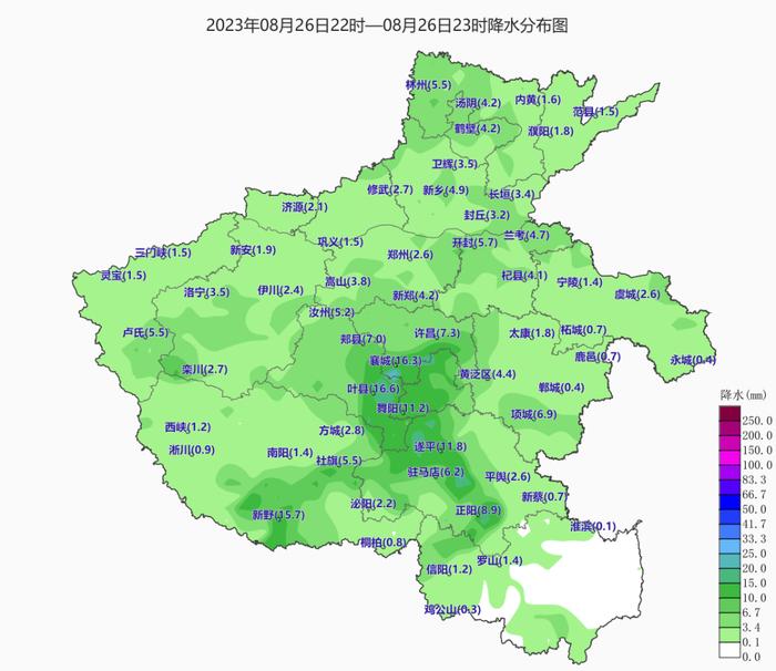 今晚22时至23时，全市最大降水量在舞钢市武功乡20.5毫米，极大风速出现在新华区凤鸣园11.3米/秒(6级)