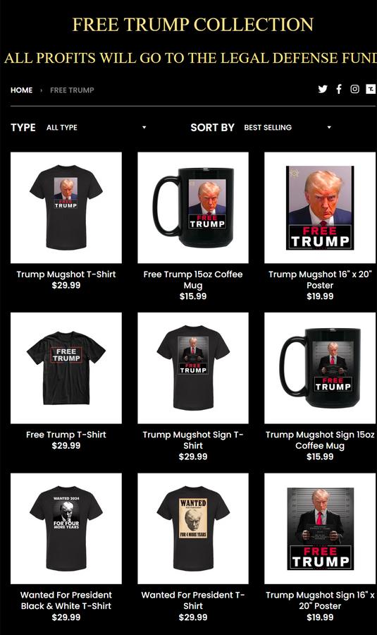 特朗普“监狱大头照”出周边产品了！儿子在网店开卖，有T恤、马克杯…