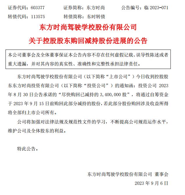 被采取责令改正措施！东方时尚控股股东“顶风”违规减持后续来了：将在10天内购回，若有收益归上市公司所有