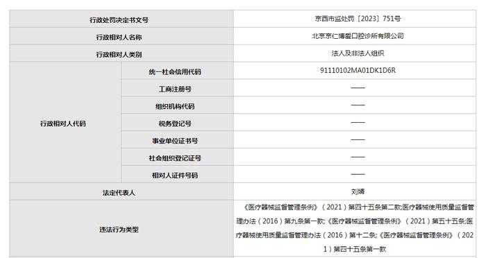 北京京仁博爱口腔诊所使用过期医疗器械等被查处