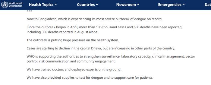 世卫组织警告：孟加拉国遭受史上最严重登革热疫情 气候危机使问题恶化