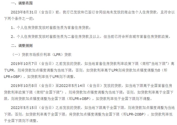 工行、农行、中行官宣存量首套房贷利率调整细则