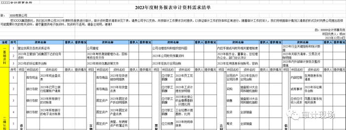 2023年度财务报表审计资料需求清单（简化版）