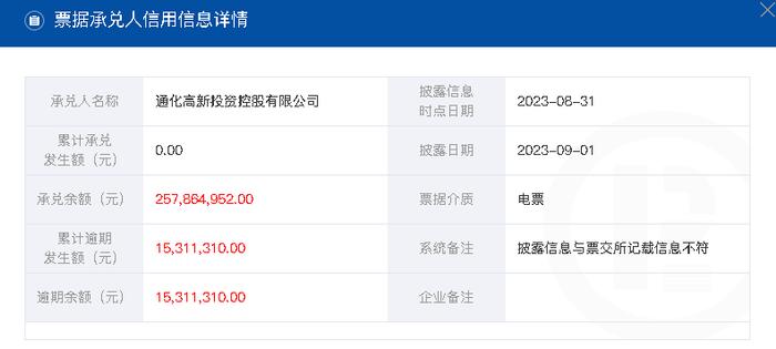 通化高新投资控股有限公司因商票逾期连续6个月被公示