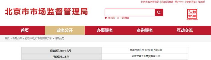 北京龙鼎天下商贸有限公司被罚款16794元