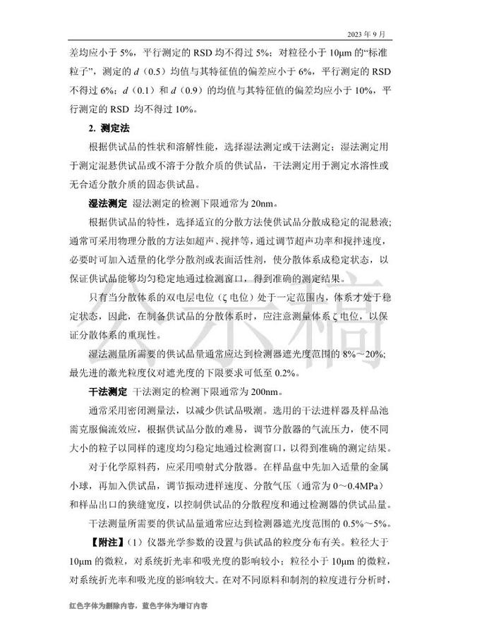 药典委：0982粒度和粒度分布测定法国家药品标准草案公示