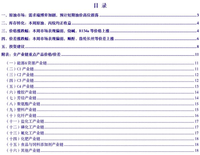 【银河化工任文坡】行业周报丨全产业链价格价差研究：顺酐、涤纶长丝价差扩大，看好成长型周期标的