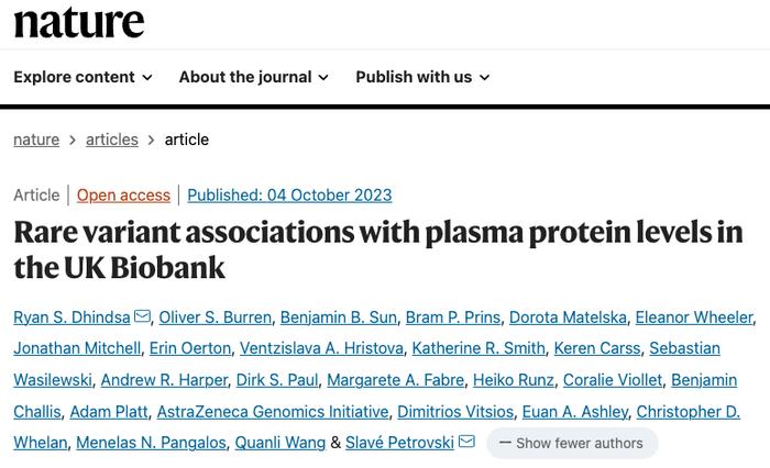 十多家制药巨头联合发表Nature论文，揭示血浆蛋白质组学与遗传和健康的关联