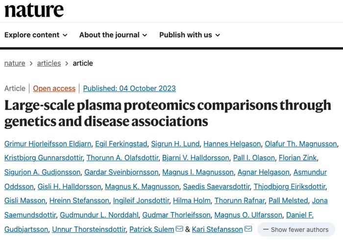 十多家制药巨头联合发表Nature论文，揭示血浆蛋白质组学与遗传和健康的关联
