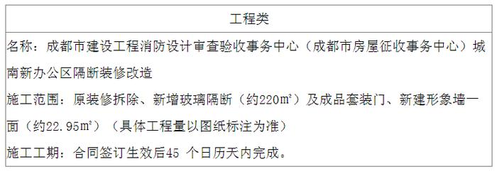 成都市建设工程消防设计审查验收事务中心（成都市房屋征收事务中心）城南新办公区隔断装修改造项目成交结果公告