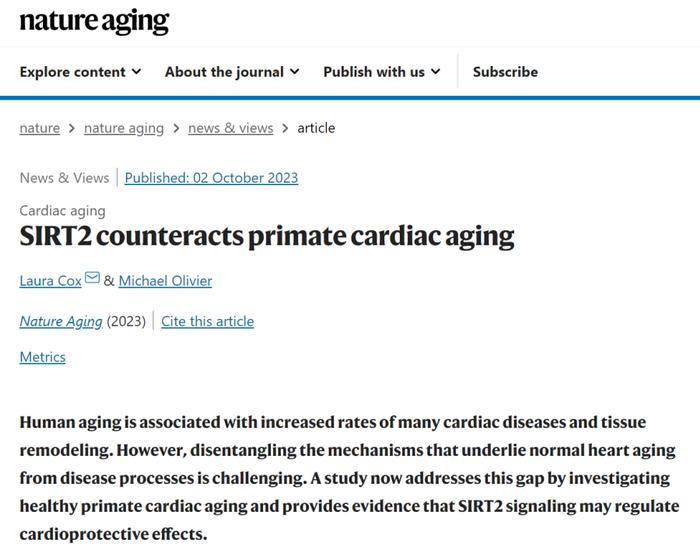 Nature Aging封面文章｜我国科学家发展逆转心脏衰老的基因干预策略