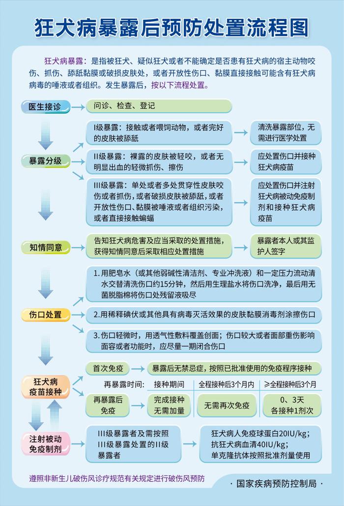 【健康科普】狂犬病暴露后预防处置流程图