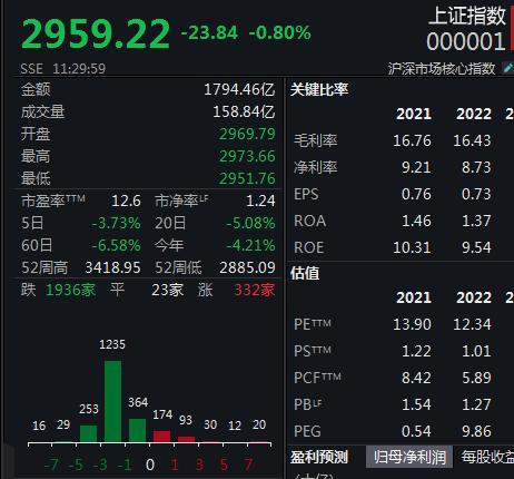 A股小幅放量，三大指数均创阶段新低