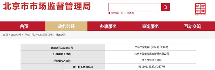 北京丰弘泰茂投资管理有限公司被吊销执照(登记证)