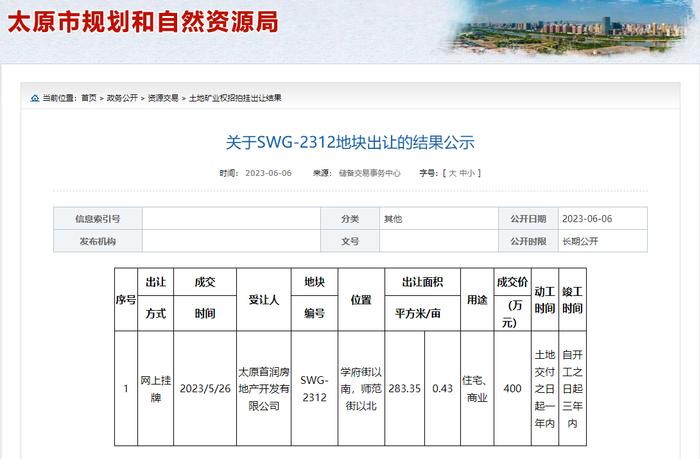 违反城乡规划法  太原首润房地产开发有限公司被罚3.734915万元
