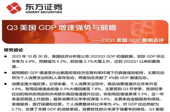 【研报推荐】Q3美国GDP增速强势与前瞻