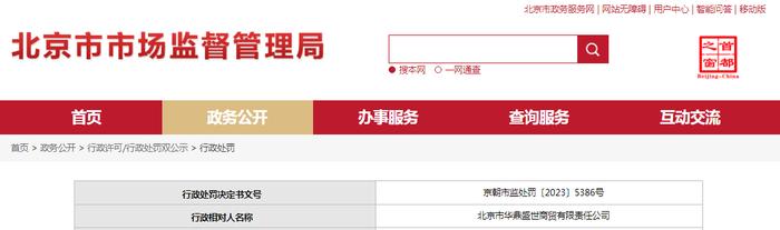 北京市华鼎盛世商贸有限责任公司被罚款9400元