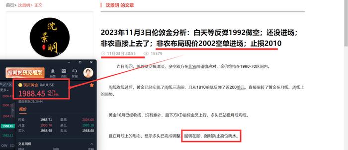 2023年11月5日伦敦金分析：明天开盘黄金走势分析与看法