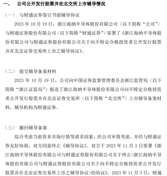 海纳股份已撤回向浙江证监局报送的向不特定合格投资者公开发行股票并在北交所上市申请