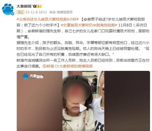 男子自述7岁女儿被恶犬撕咬致毁容：做了近六个小时手术