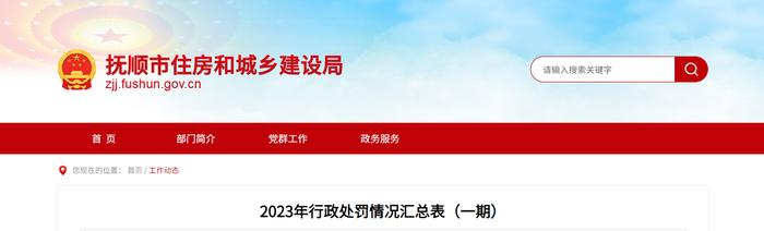 抚顺市住房和城乡建设局2023年行政处罚情况汇总表（一期）