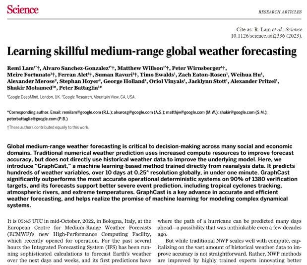气象预测的“Alpha Go”时刻来临 谷歌新论文称AI中期预测更准确