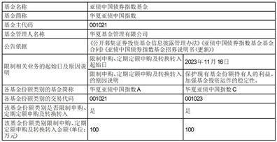 华夏基金管理有限公司关于亚债中国债券指数基金限制申购、定期定额申购及转换转入业务的公告