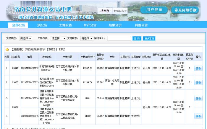 济南持续供地，4块出让土地均要求代建安置房源