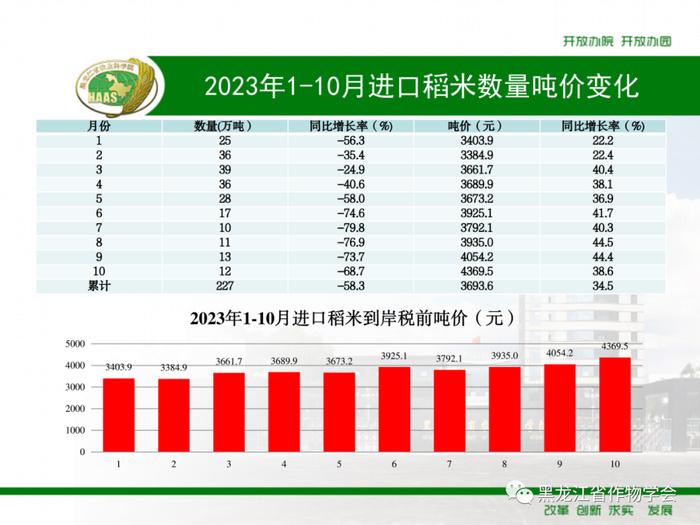 2023年1-10月我国进口粮食数量、吨价、主要来源国情况