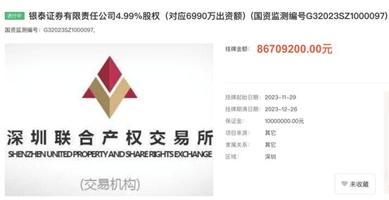 卖了6年都没卖掉，干脆打六折！银泰证券4.99%股权这次能出手吗？