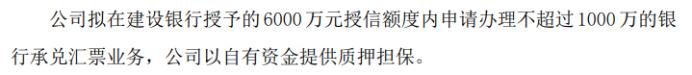 德野股份拟在建设银行申请办理不超过1000万的银行承兑汇票业务 公司以自有资金提供质押担保