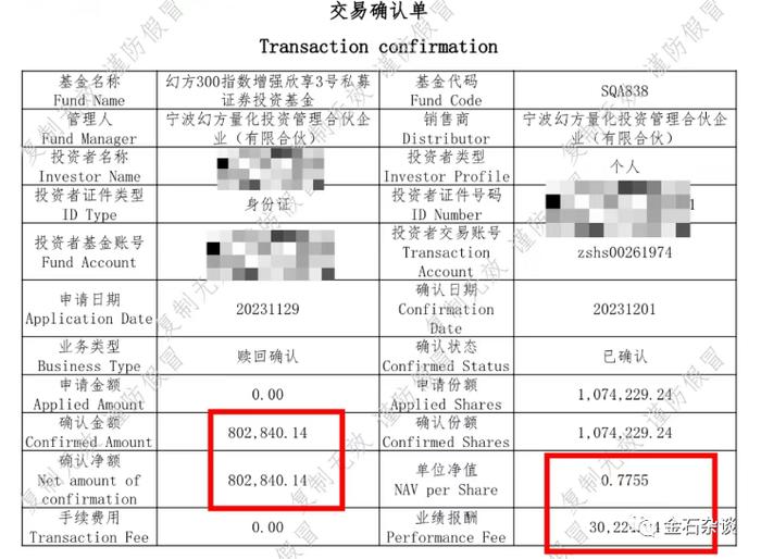 私募量化巨头幻方被控诉！投资100万赎回只剩80万，还被计提3万业绩报酬…