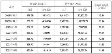 湖南湘佳牧业股份有限公司2023年11月份活禽销售情况简报