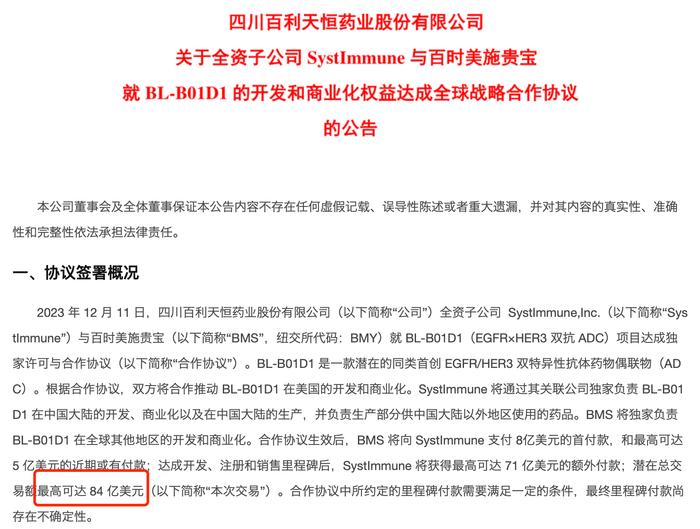 手握最高84亿美元大单，百利天恒20CM涨停，这些医药基金持股市值超1亿元