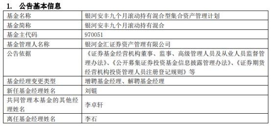 银河金汇证券资管李石离任4只基金