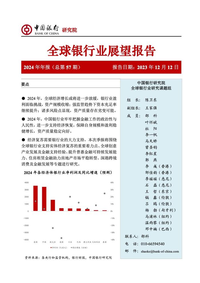 中国银行研究院：2024年全球银行业展望报告