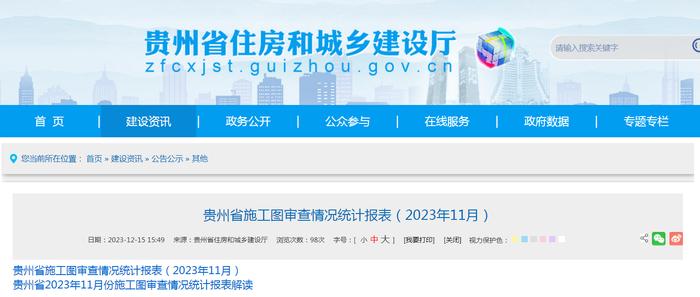 贵州省施工图审查情况统计报表（2023年11月）