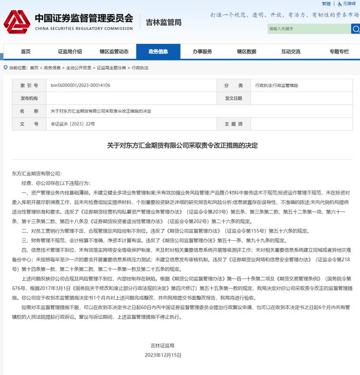 东方汇金期货被指资产管理业务内控基础薄弱 财务管理不规范