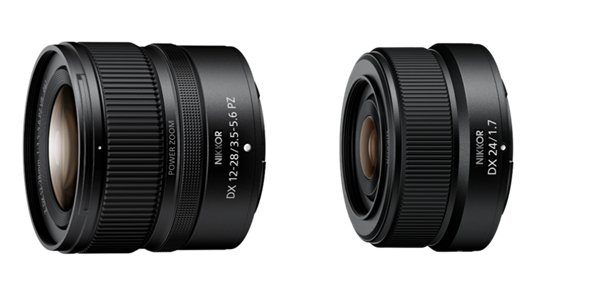 尼克尔 Z DX 12-28mm f/3.5-5.6 PZ VR(左)和尼克尔 Z DX 24mm f/1.7(右)
