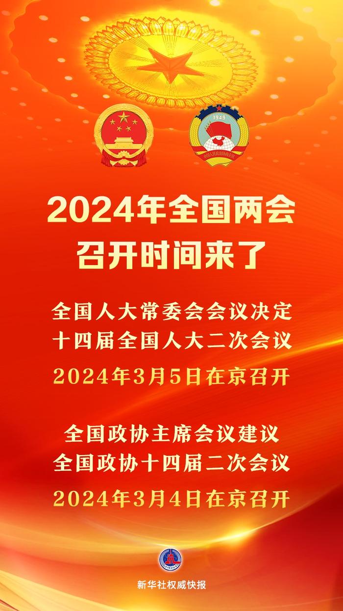 新华社权威快报｜2024年全国两会召开时间来了