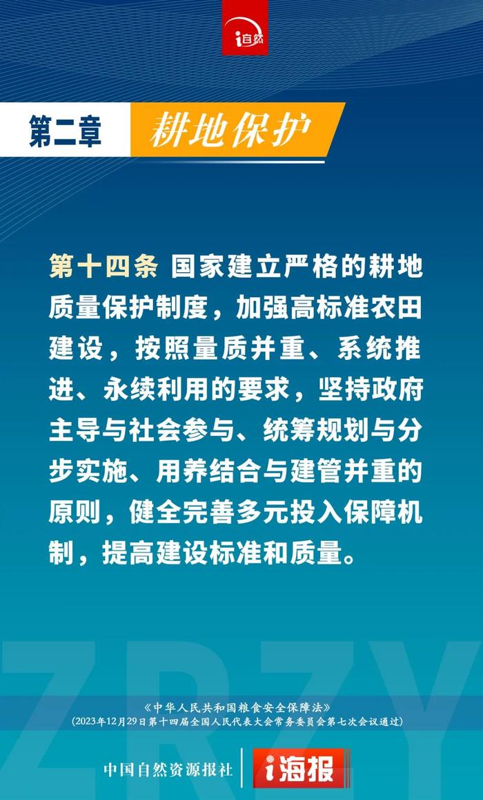 关于耕地保护，刚刚公布的粮食安全保障法这样规定