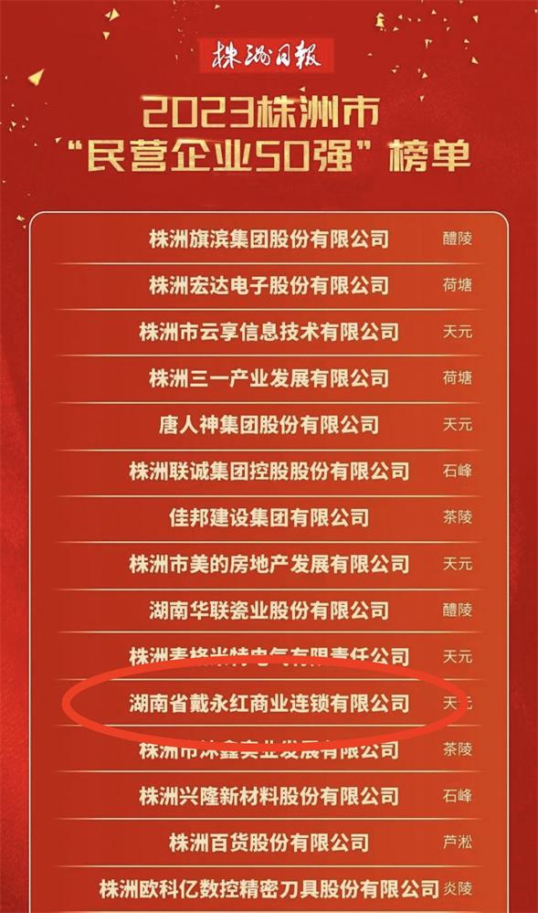 戴永红零食荣登株洲市“民营企业50强”榜单！