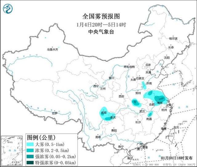 大雾黄色预警：江苏安徽湖北四川等地局地有强浓雾