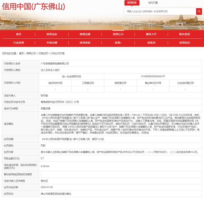 广东顺德速扬电器有限公司生产、销售不合格的工业产品案