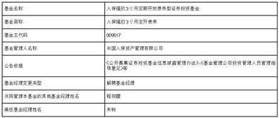 人保福欣3个月定期开放债券型证券投资基金基金经理变更公告