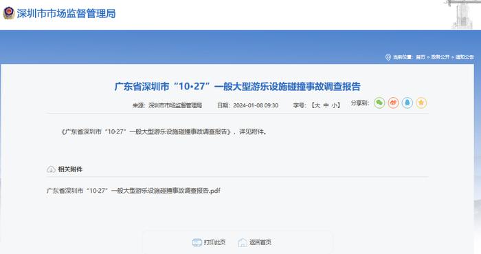 深圳公布“10·27”一般大型游乐设施碰撞事故调查报告