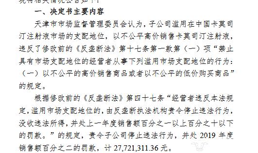 津药孙公司天津天药市场垄断去年被罚2988万 董事长徐华心疼吗？