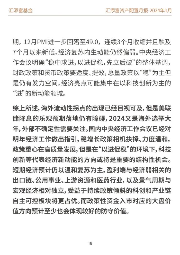 汇添富基金资产配置月报 | 2024年1月：探寻磨底行情中的投资主线