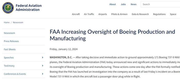 故障接连不断 美国航空管理局将加强对波音的监管